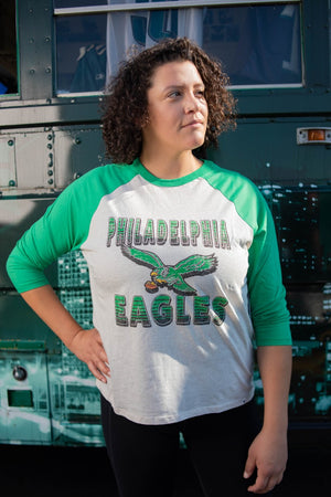 Philadelphia Eagles Legacy Oatmeal Good Vibes Women's raglan