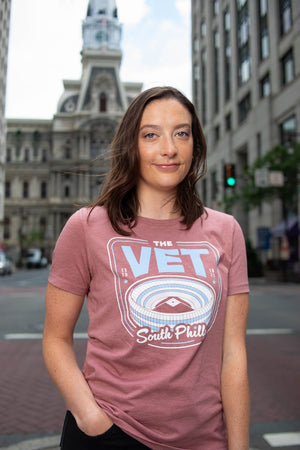 Veterans Stadium Philadelphia Baseball Faded Maroon women's t-shirt