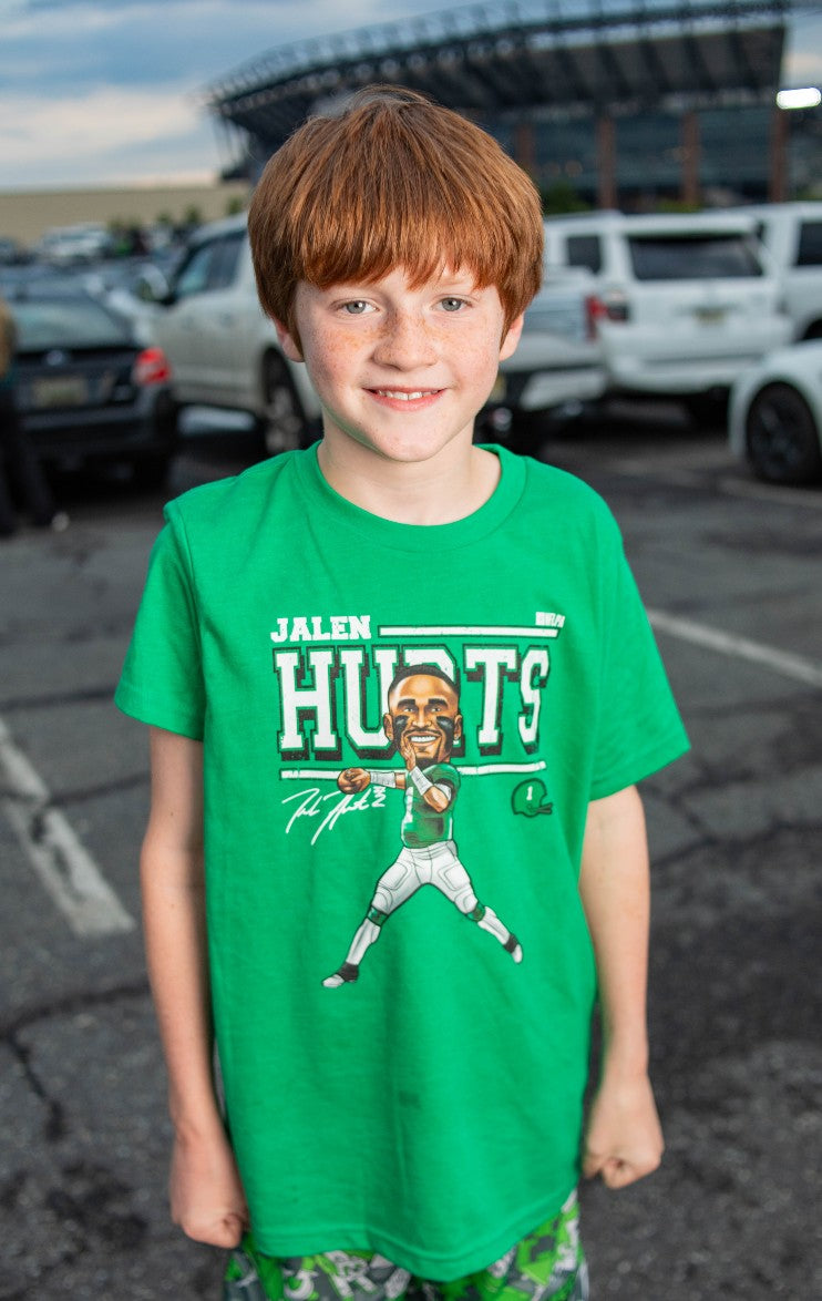 Jalen Hurts Youth Cartoon Green Tee