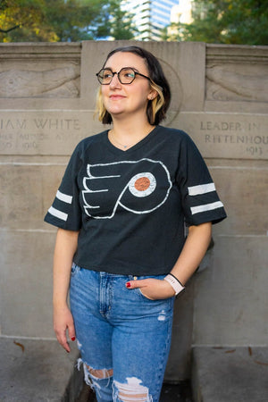 Philadelphia Flyers Flint Black Double Header Scout Women's Crop Tee