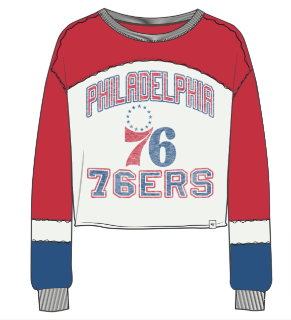 Philadelphia 76ers Sandstone Double Header Curve Toni Women's Long Sleeve Tee