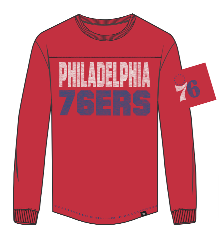 Philadelphia 76ers Racer Red Double Header Stack Brighton Men's Long Sleeve Tee