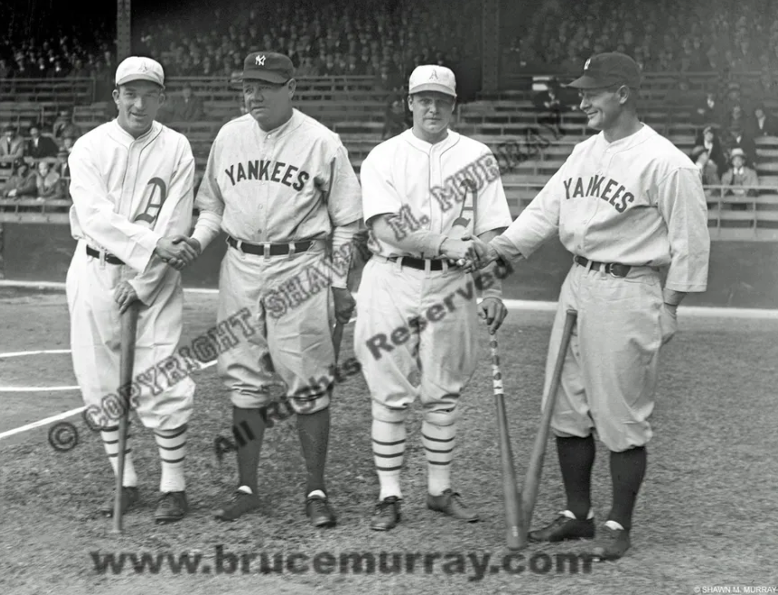 4 of the 5 - Al Simmons, Babe Ruth, Jimmie Foxx & Lou Gehrig, ca.1928 - Framed